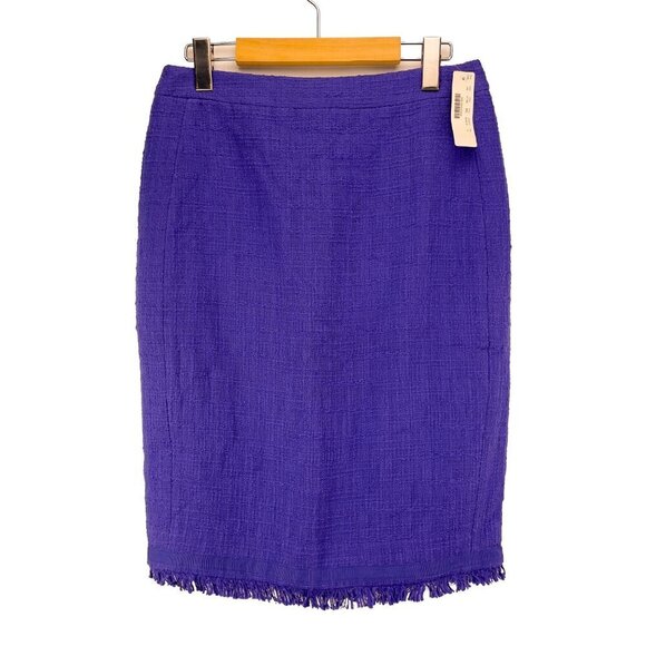 J. CREW NWT Cotton Tweed Fully Lined Pencil Fringe Hem Blue Purple Skirt Size 6 - Picture 3 of 11